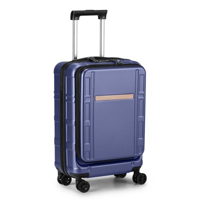 Karl Home Carry on ABS&PC 20 Inch Luggage with Front Compartment Double Spinner Wheels TSA LockBlue Blue