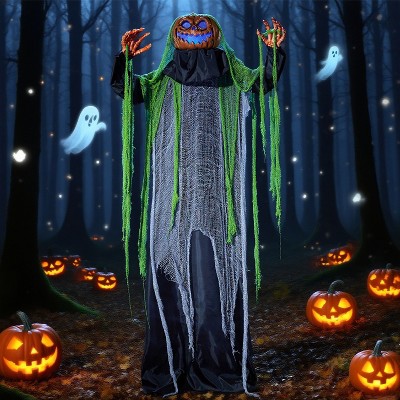 Joyfy 72'' Halloween Standing Pumpkin Ghost Outdoor Decoration, Sound-Actived Life Size Animatronics Ghost Haunted House Props for Garden Yard Lawn