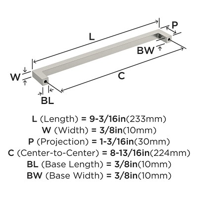 Satin Nickel 8-13/16 inch Modern Cabinet Pull Handle