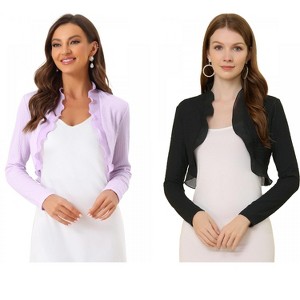 Allegra K Women's Elegant Ruffle Collar Crop Knit Open Front Bolero Shrug 2 Packs - 1 of 4