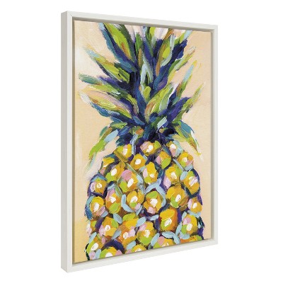 White Framed Abstract Pineapple Canvas Print, 18x24