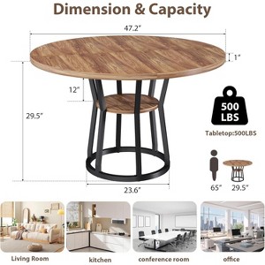 Round Dining Table for 4-6, 47.2in Circle Farmhouse Kitchen Table with Storage for Dining Room, Living Room, Meeting Room, Apartment - 1 of 4