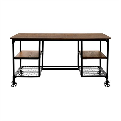 60" Brown and Black Wood Industrial Writing Desk