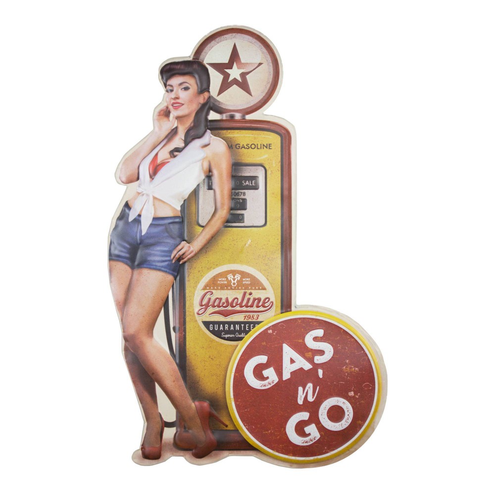 Photos - Other Decoration 19.5" x 12" Gas n Go Pinup Embossed Metal Sign Yellow: Vintage Auto Garage Decor - American Art Decor