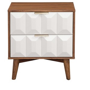 Vynxaria Dark Brown (Burnished Walnut) 2-Drawer Nightstand, Acacia Wood, English Dovetail Drawers, Canted Cylindrical Legs, Brass Pulls - 1 of 4