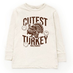 SmileyWorld Cutest Turkey Distressed - Toddler Long Sleeve Graphic Tee and Youth Long Sleeve Graphic T-Shirt - 1 of 3
