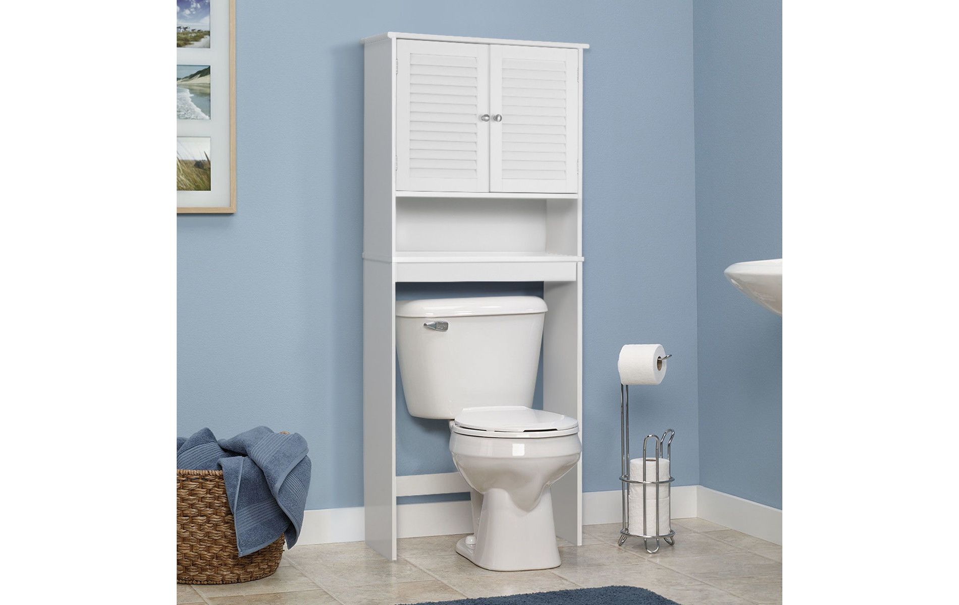 Costway Bathroom Space Saver Over The Toilet Shelved Storage Cabinet Organizer White