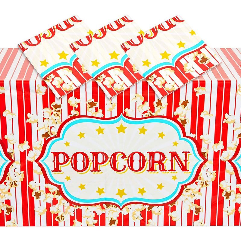Blue Panda 3 Pack Popcorn Tablecloths for Movie Night, Carnival Party Supplies (54 x 108 in), 3 of 7