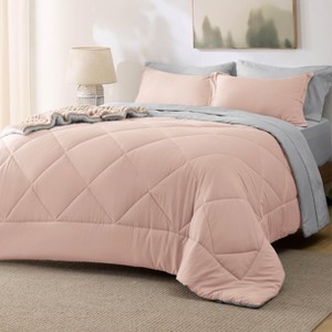 5/7 Pcs Bed in a Bag with Contrast Color Solid Design Bedding Set - 1 of 4