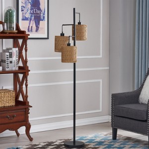 Maxax 65" Boho Rattan Floor Lamp for Living Room, 3 Lights Farmhouse Tree Standing Lamp for Bedroom - 1 of 4