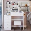 Vanity Desk With Sliding LED Mirror, Touch Control Tri-Color Switching, 2 AC Outlets And 2 USB Ports, Makeup Dressing Table With Cushioned Stool - 4 of 4