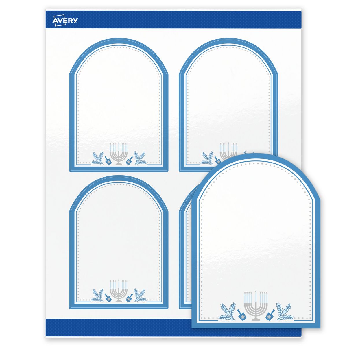 Avery® Labels, 4.75" x 3.5", Glossy, Silver Menorah Frame, 80