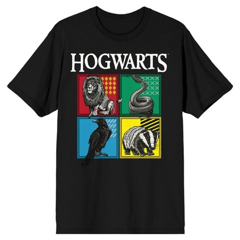 Harry Potter Hogwarts House Emblems Men\'s Black Graphic Tee : Target