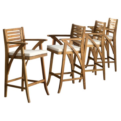 Hermosa 4pk Acacia Wood Patio Barstools - Teak Finish - Christopher Knight  Home