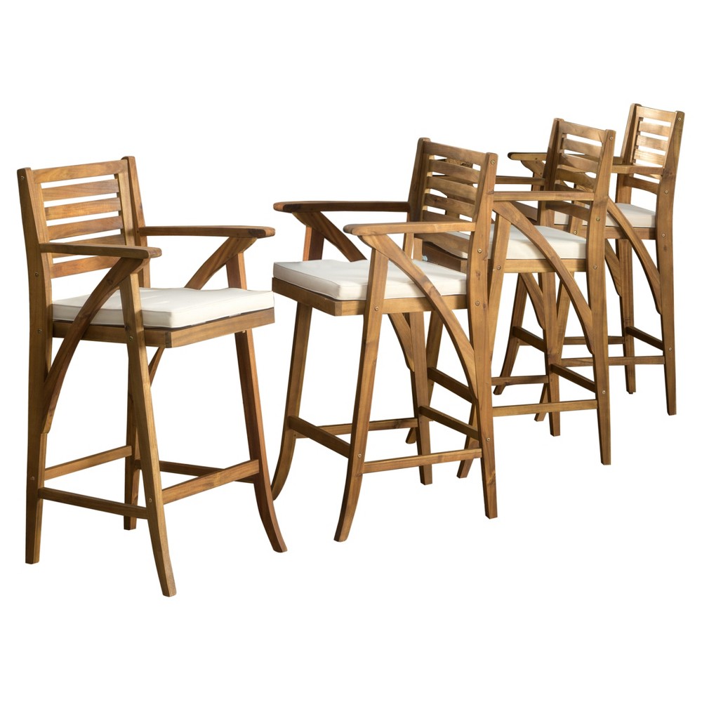 Photos - Garden Furniture Hermosa 4pk Acacia Wood Patio Barstools - Teak Finish - Christopher Knight