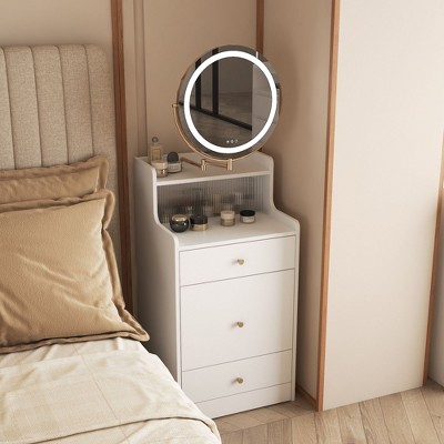 NicBex 3-in-1 Vanity Desk with Mirror & Lights,Makeup Vanity Table with 2 Drawers & Stool,Dressing Table with Charging Station for Small Place