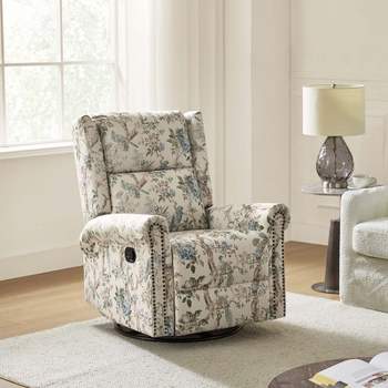 Franciscus Manual Swivel Transitional Glider Recliner with Nailhead Trims and Swivel Base | KARAT HOME