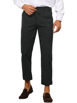 Lars Amadeus Men's Vertical Striped Dress Pants Straight Fit Formal  Business Trousers Dark Black 36