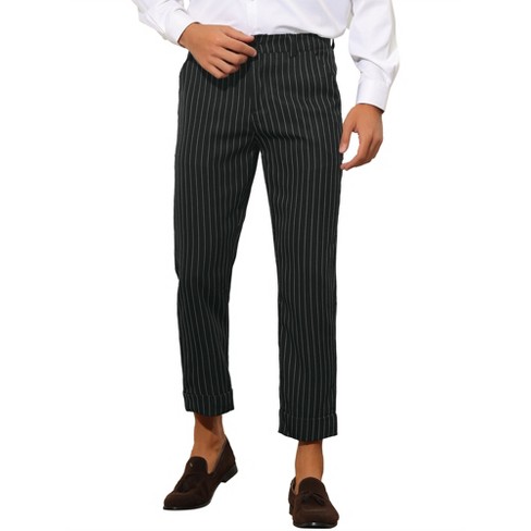 Lars Amadeus Men's Vertical Striped Dress Pants Straight Fit Formal  Business Trousers Dark Black 36