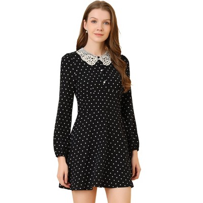 Allegra K Women's A-Line Long Sleeve Front Button Down Lace-Collar Mini Dresses