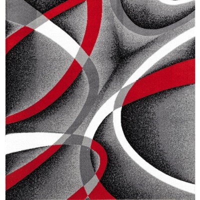 Gray and Red Abstract Geometric 6' x 9' Area Rug