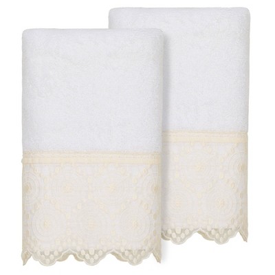 2pc Arian Cream Lace Embellished Hand Towels Dark Gray - Linum Home Textiles