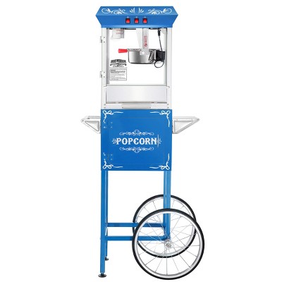 Great Northern Popcorn Foundation Popcorn Machine with 8 oz. Kettle, Serving Cart, and Warming Tray - Blue