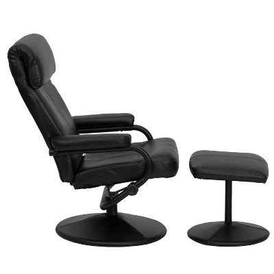 Eco-Friendly Black Leather Recliner and Ottoman Set with Leather-Wrapped Base