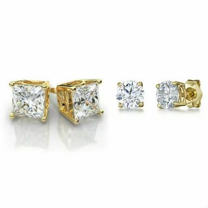 RMZ GOLD NYC Gold Sterling Silver Stud Earrings Cubic Zirconia Men Women 2PC Earrings Set - 1 of 4