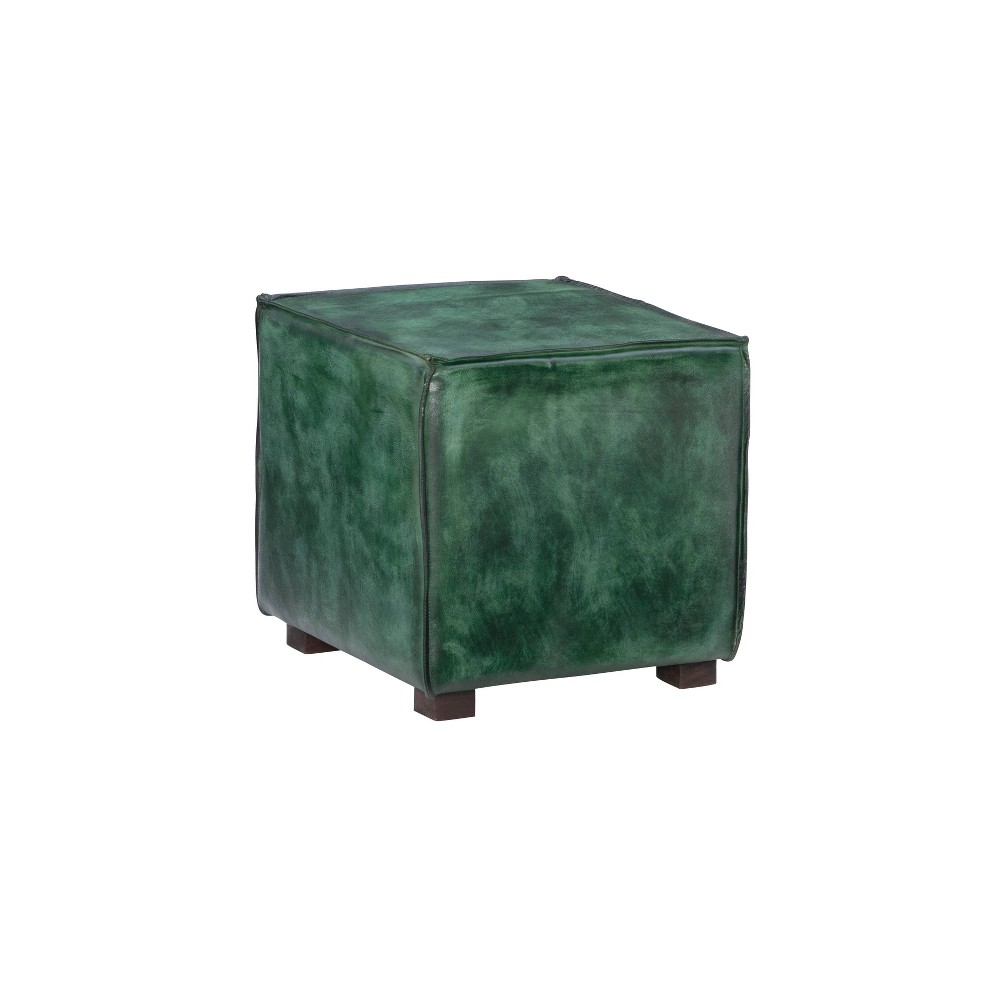 Photos - Pouffe / Bench 16" Tawny Traditional Square Genuine Artisan Leather Ottoman Stool Green 