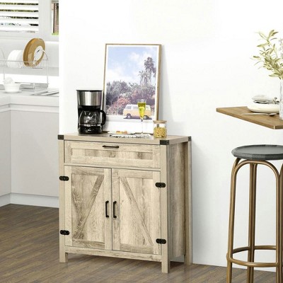 Resenkos Farmhouse Sideboard Buffet with Two Barn Doors and a Drawer, Oak Finish Brown