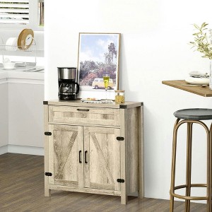 Resenkos Farmhouse Sideboard Buffet with Two Barn Doors and a Drawer, Oak Finish Brown - 1 of 4