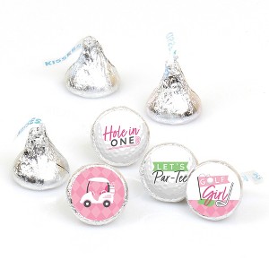 Big Dot of Happiness Golf Girl - Pink Birthday Party or Baby Shower Round Candy Sticker Favors - Labels Fits Chocolate Candy (1 sheet of 108) - 1 of 4