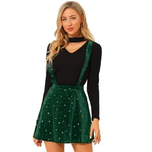 Allegra K Women's Velvet Star Printed Adjustable Strap High Waist Suspender Skirt - 1 of 4