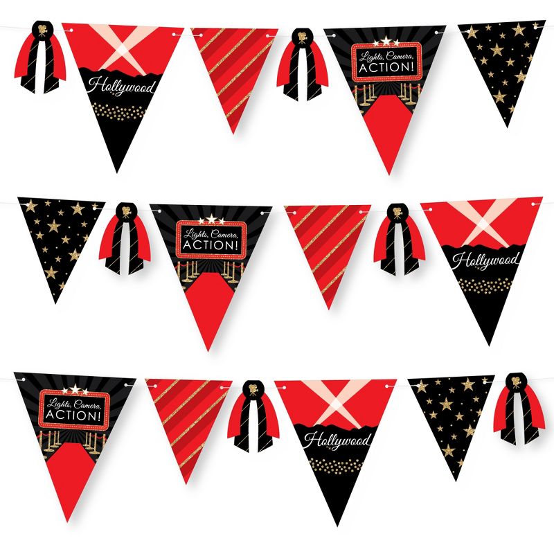 Big Dot of Happiness Red Carpet Hollywood - DIY Movie Night Party Pennant Garland Decoration - Triangle Banner - 30 Pieces, 1 of 9
