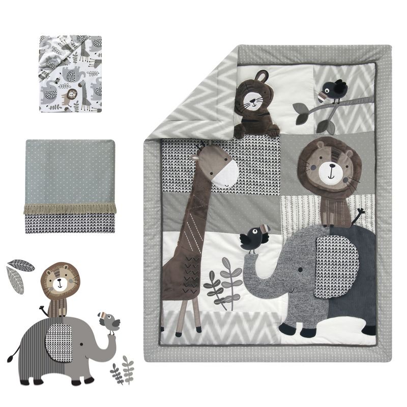 Lambs & Ivy Urban Jungle 4-Piece Crib Bedding Set - Gray, Brown, White, Jungle, 1 of 9