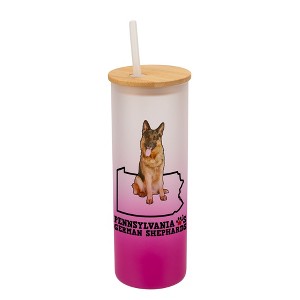 Elanze Designs The Keystone State Pennsylvania Loves German Shepherds Pink and White Ombre Frosted Glass Travel Tumbler with Straw and Wooden Lid, 25 - 1 of 4