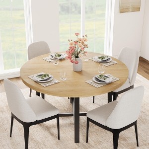 Coolmee 47 inch Round Dining Table, Industrial Dinner Table for 4 to 6, Wooden Kitchen Table with Sturdy Metal Frame (No Chairs) - 1 of 4