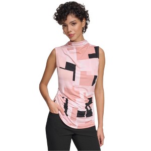 Calvin Klein Womens Geometric Mock Neck Halter Top Shirt - 1 of 1