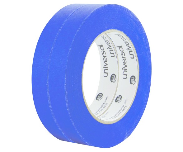 Universal&#174; Premium Blue Masking Tape with Bloc-it Technology, 18mm x 54.8m, Blue, 2pk