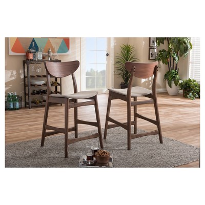 Latina Light Grey Fabric Walnut Wood Counter Stool Set