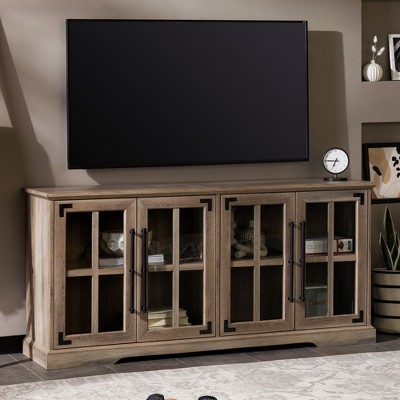 NicBex TV Stand for 65 Inch TV with 4-Glass-Door Cabinets,TV Entertanment Center with Rustic Handles,Modern TV Console Table for Living Room
