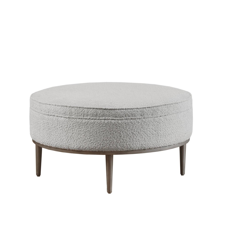 Photos - Pouffe / Bench Loring Upholstered Round Cocktail Ottoman with Metal Base Gray - Madison P