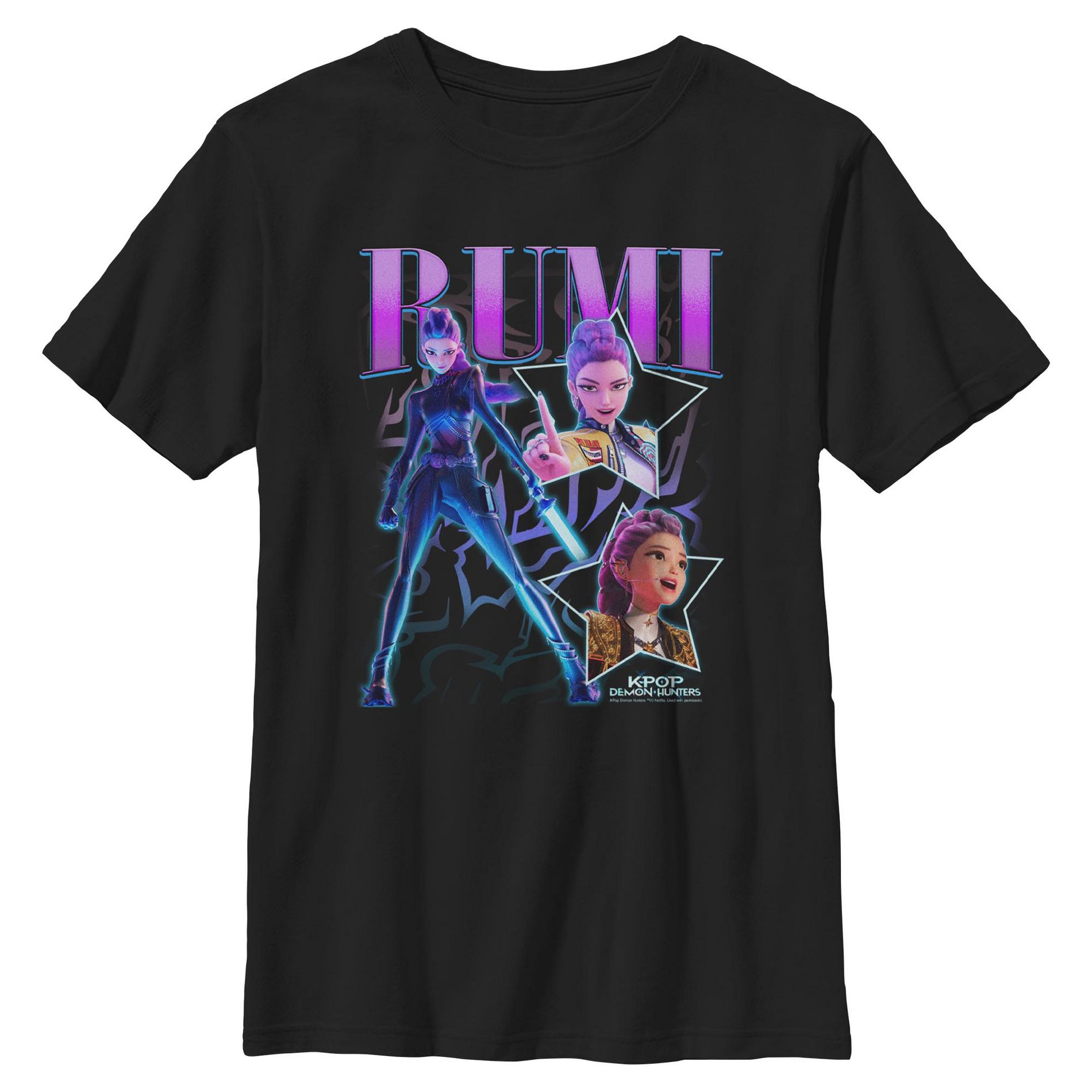 Boys KPop Demon Hunters Rumi Super Star Logo T Shirt - Black - Medium