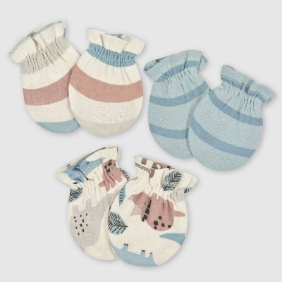 Image of Gerber Baby Boys' 3pk Dino Mittens - White/Aqua Blue