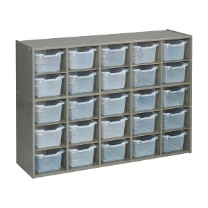 ECR4Kids Streamline 25 Cubby Tray Cabinet with 25 Scoop Front Storage Bins, 5x5, Grey Wash - 1 of 4