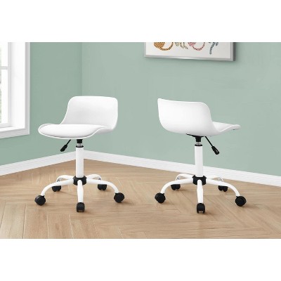White Leather Armless Swivel Kids Desk Chair