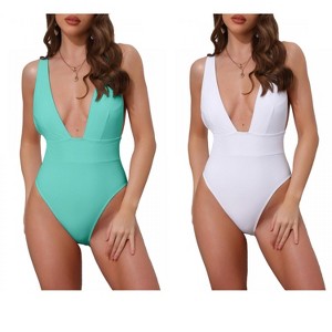 INSPIRE CHIC Women's Deep V Plunge Monokini Backless Bikini Suit 2 Sets - 1 of 4