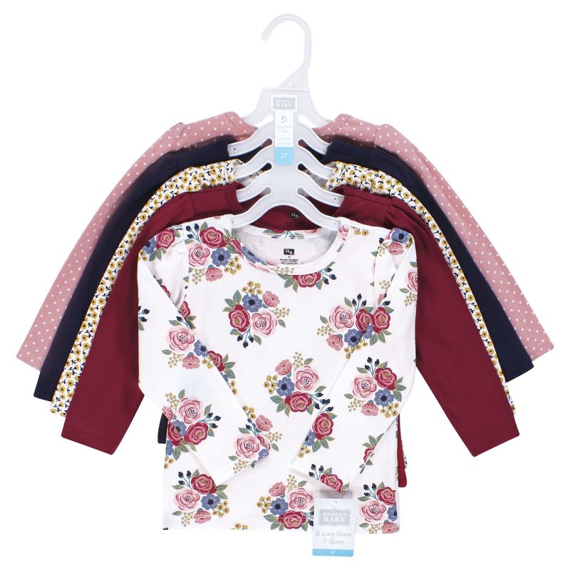 Hudson Baby Infant and Toddler Girl Long Sleeve T-Shirts, Blush Navy Floral, 2 of 8