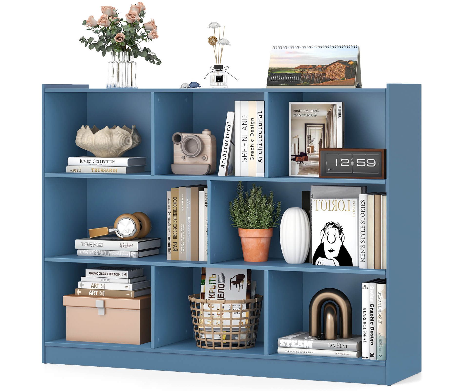 Costway 3-tier Open Bookcase 8-Cube Bookshelf Storage Display Cabinet French Oak Gray/White/Yellow/Natural/Blue/Green